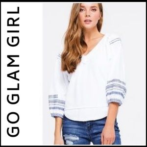 THERMAL CHIC! Embroidered V-Neck Top